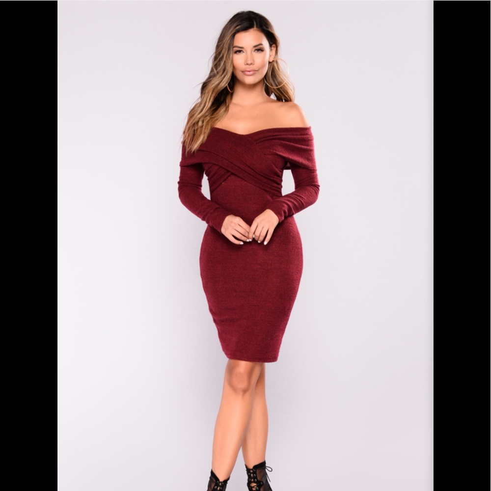FASHION NOVA Bottom Line Sweater Dress - Burgundy